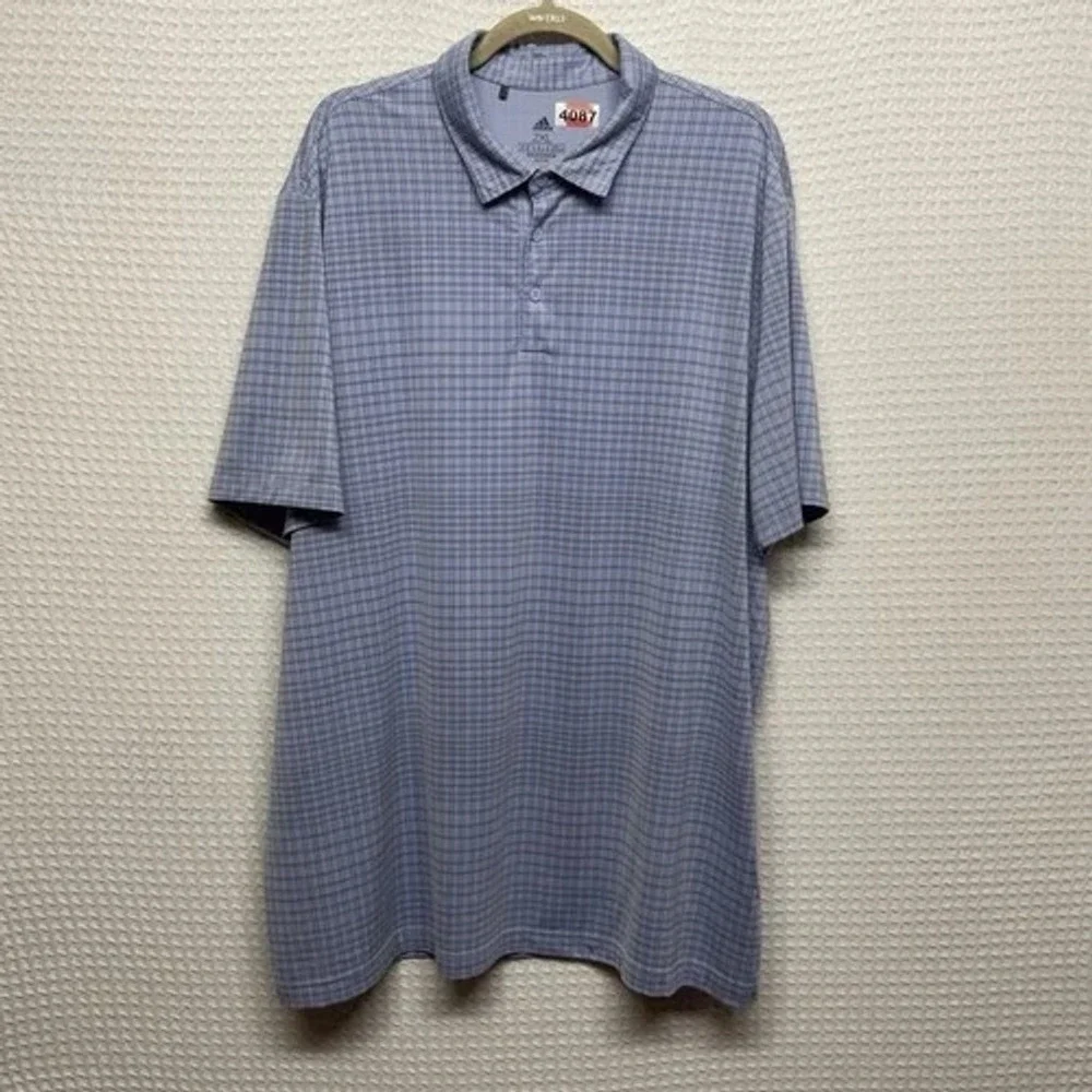 NWOT Adidas Primegreen Blue Grid Plaid Short‎ Sleeve Polo Shirt Men 2XL China